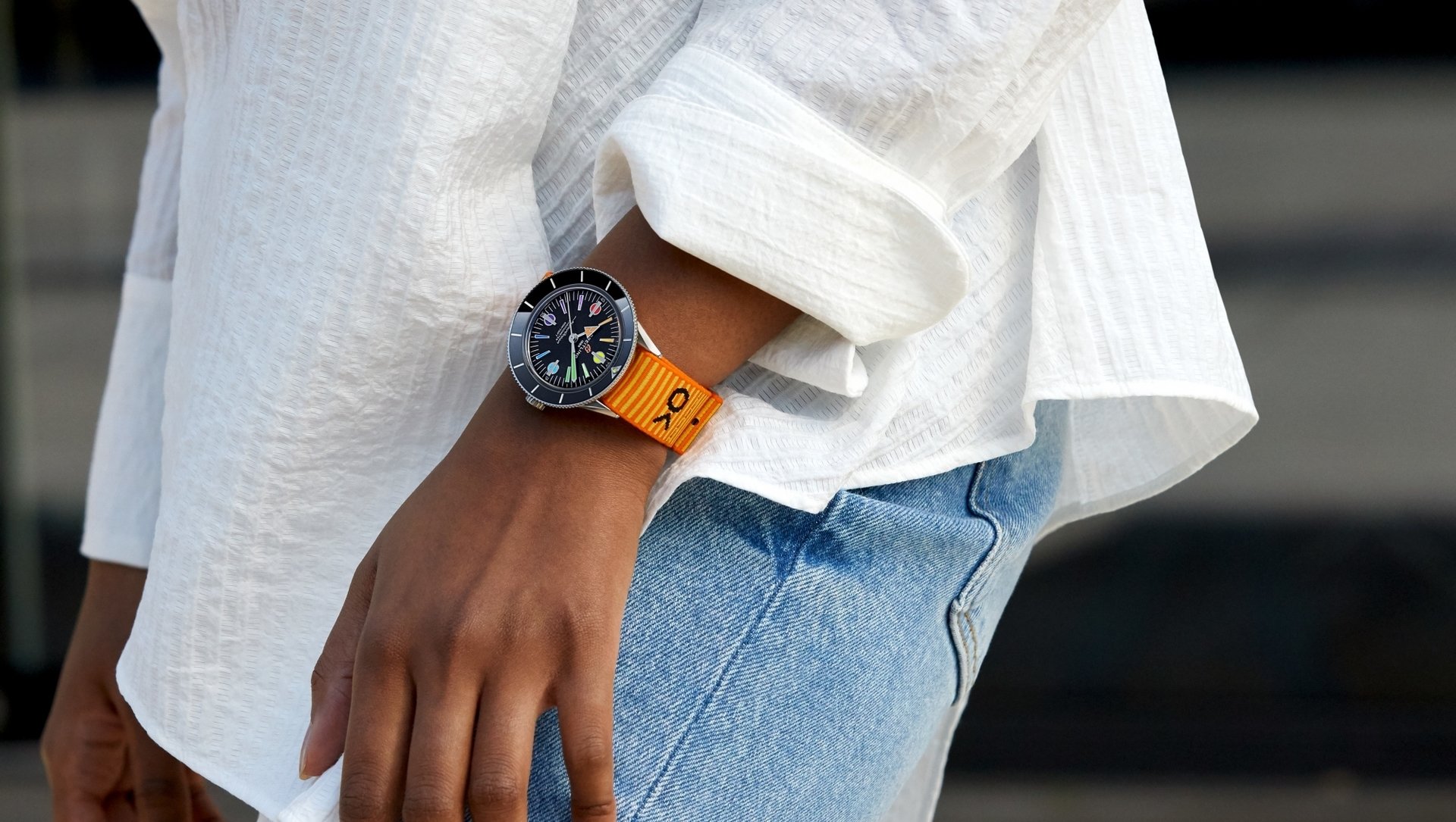 16 superocean heritage 57 limited edition with an orange outerknown econyl yarn nato strap Horologii