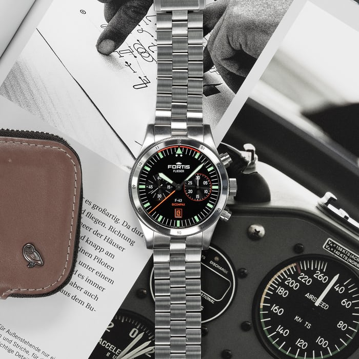 Fortis Flieger F-43 Bicompax watch 