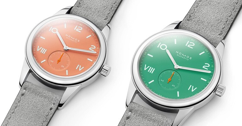 Hands-on with the NOMOS Glashutte Club Campus Cream Coral & Electric Green Watches